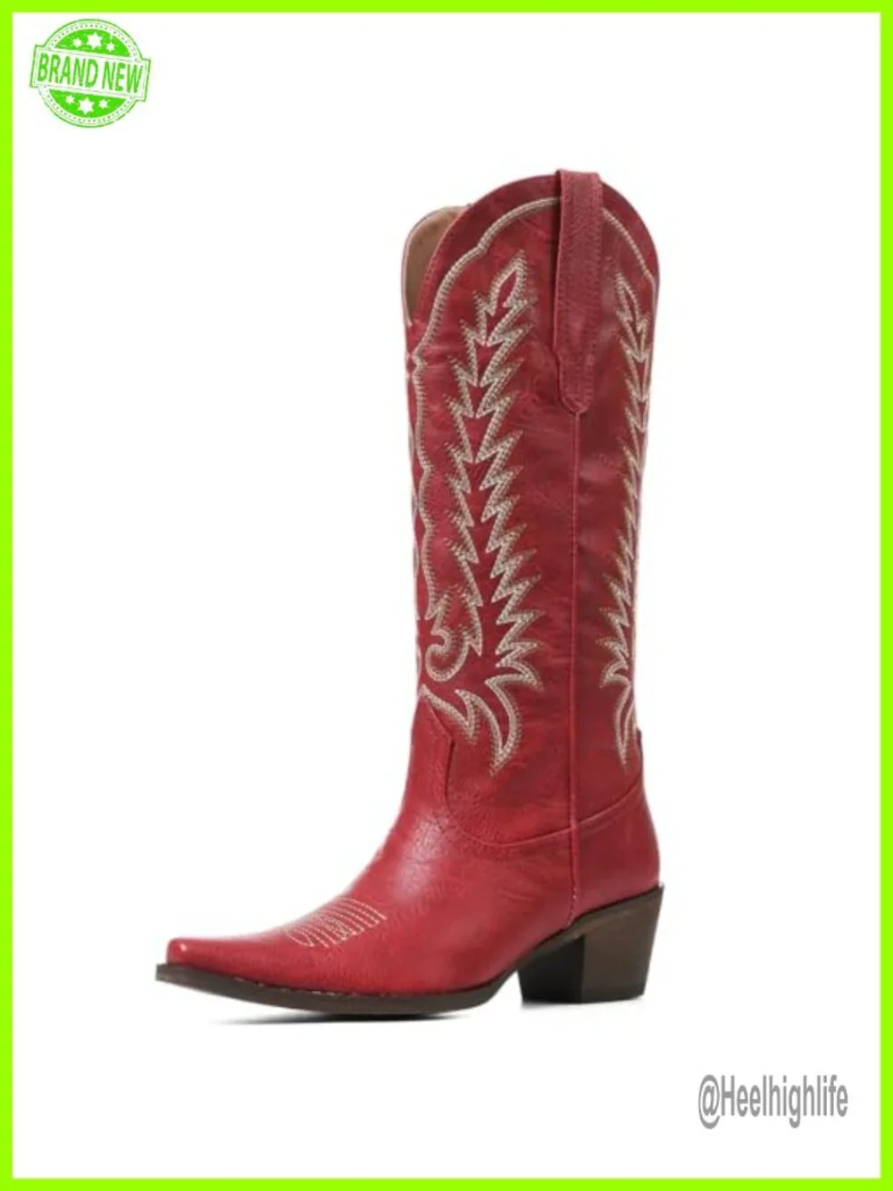 Embroidered Western Knee High Cowboy Boots Chunky Heel Pointed Toe Pull On